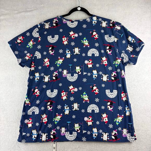 Zoe + Chloe Penguin Scrub Tops Women's XL Blue Nurse Medical Work Uniform Vet - Picture 4 of 7